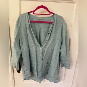 Linen Teal Popover Top